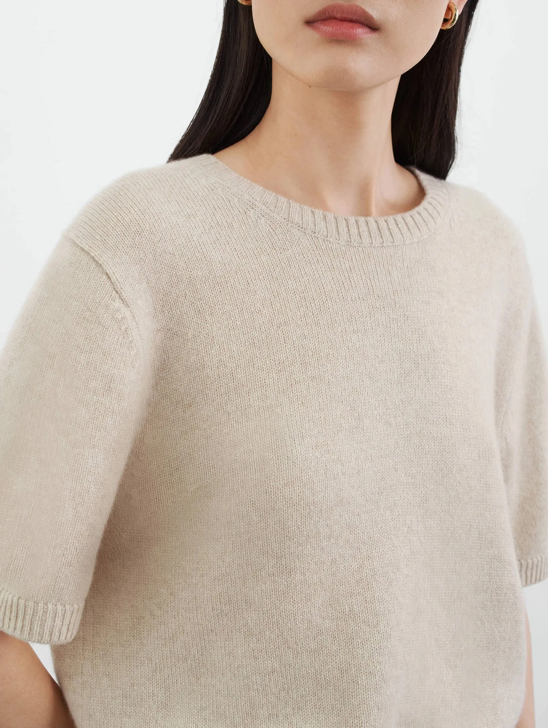 Chunky Cashmere T-Shirt in Natural Sand