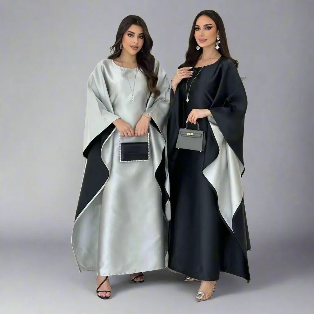 Color Matching Batwing Sleeve Farasha Abaya Dress