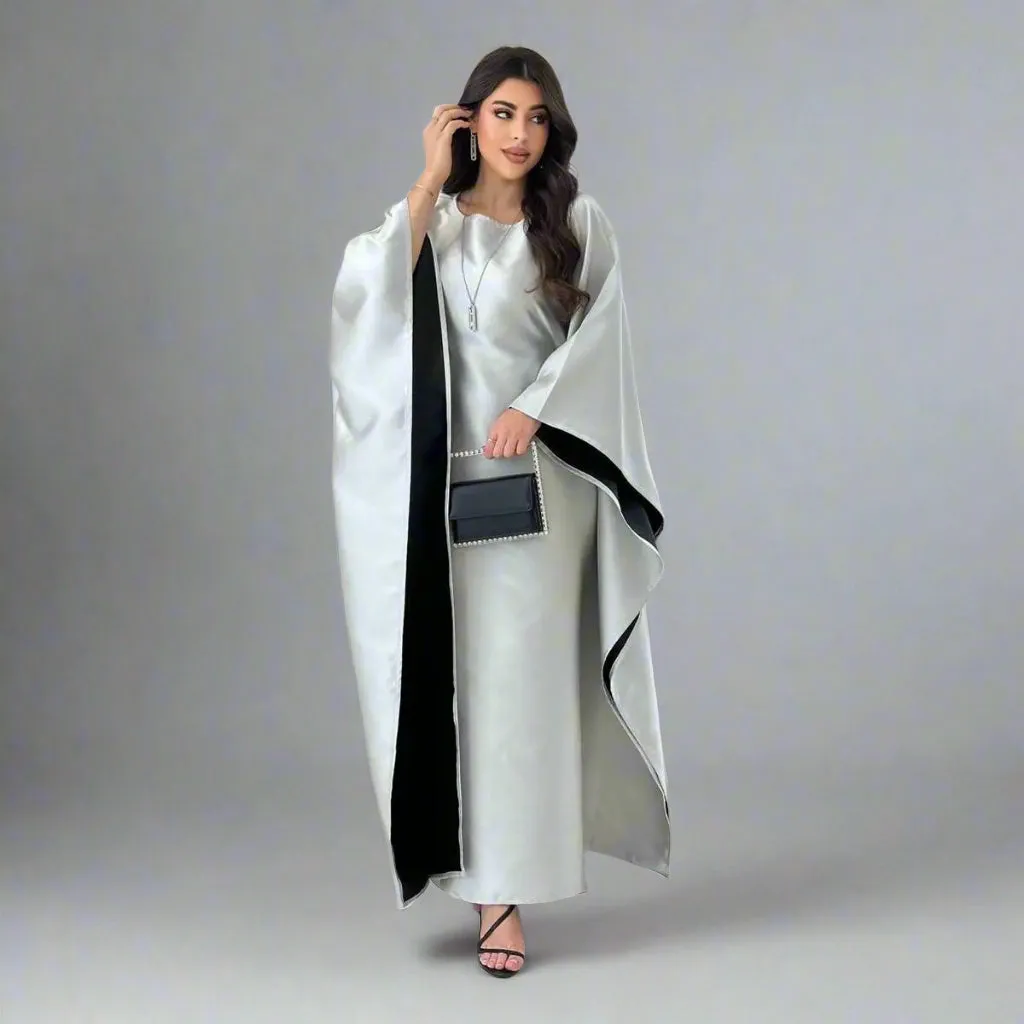 Color Matching Batwing Sleeve Farasha Abaya Dress