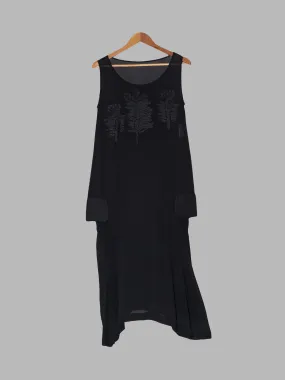 Comme des Garcons 1995 sheer black crepe sleeveless dress with leaf applique