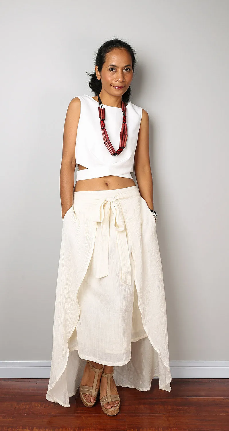 Cream Skirt / Wrap Skirt / Summer Skirt /  Cotton Ecru Skirt  - Boho Maxi Skirt : Nature Touch Collection No.2