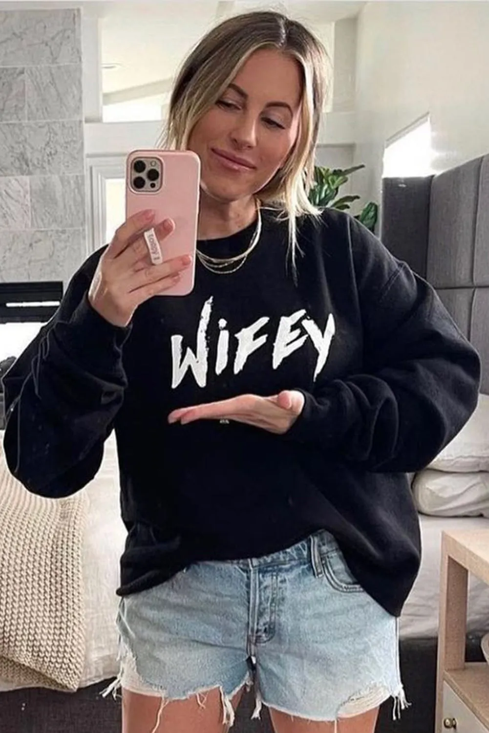 Crew Neck Wifey Graphic Sweatshirt