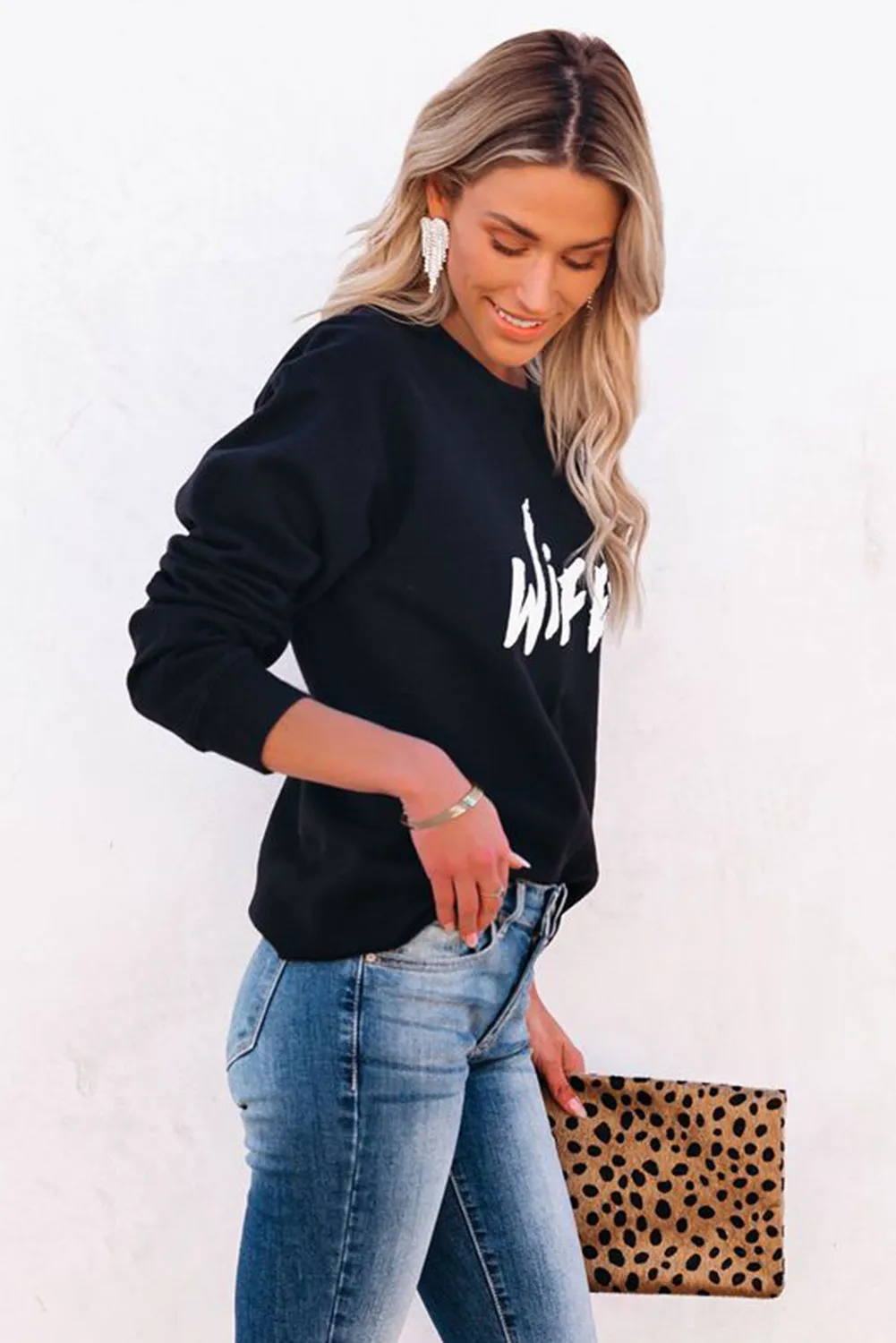 Crew Neck Wifey Graphic Sweatshirt