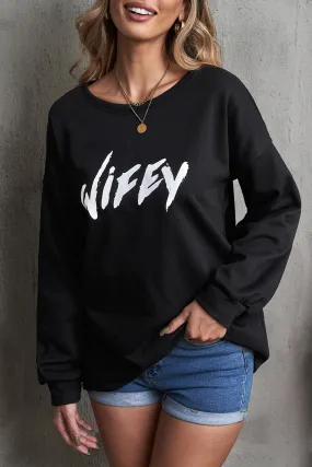 Crew Neck Wifey Graphic Sweatshirt