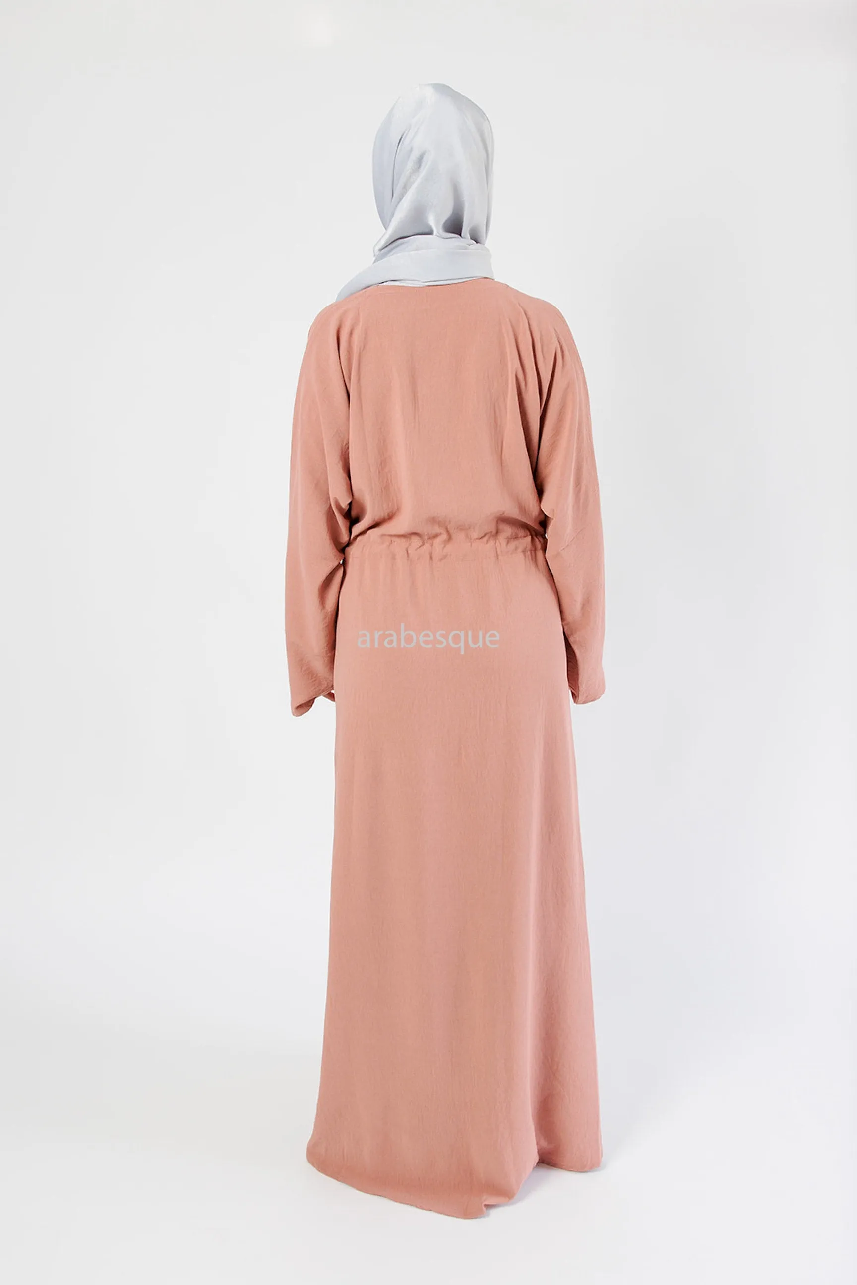 Crushed Polyester Plain Draw String Closed Abaya - 9 Colours