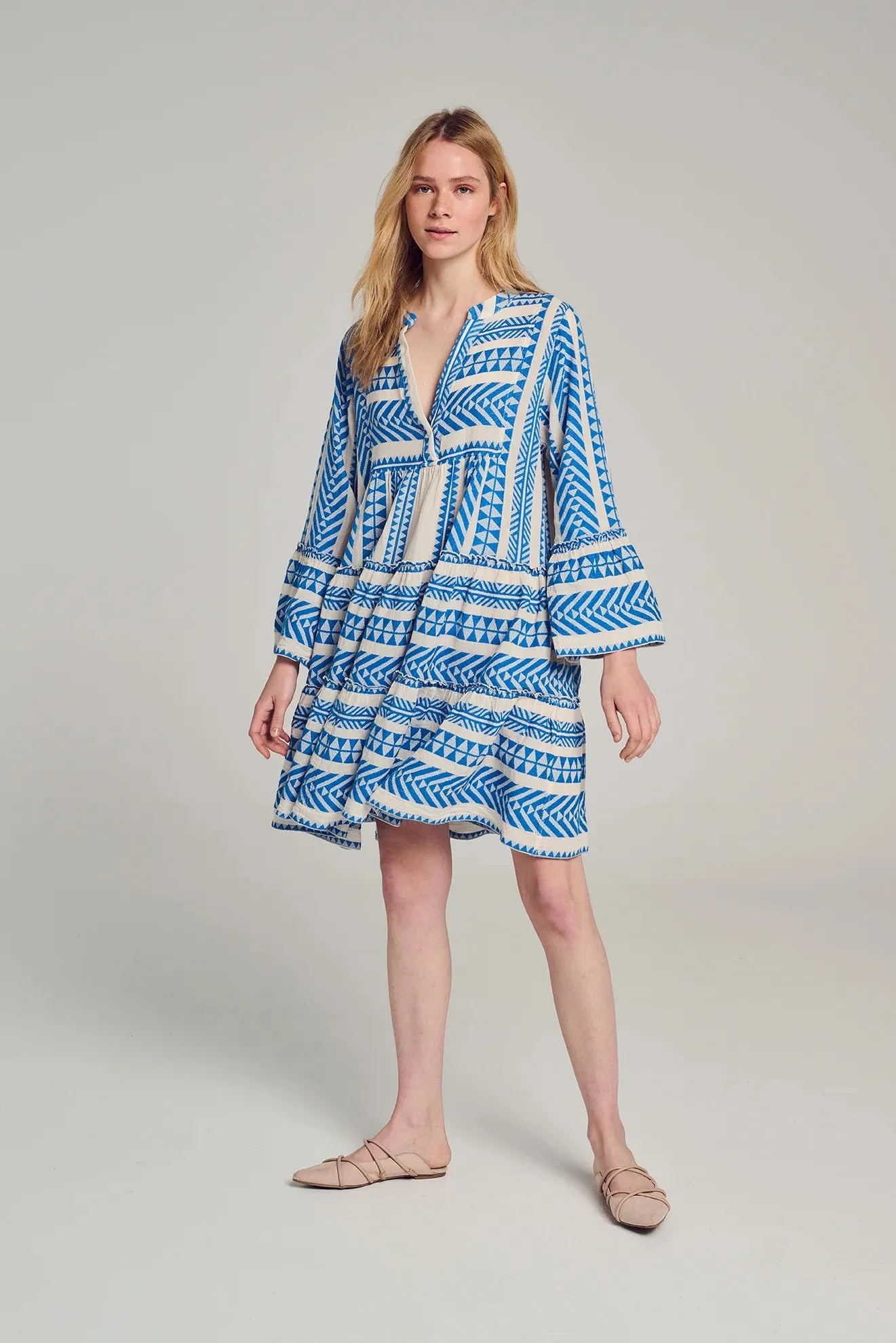 Devotion twins Ella Midi Dress in Blue and White