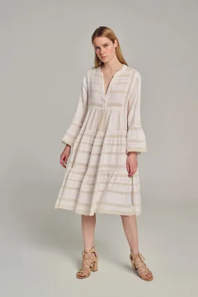 Devotion twins Ella Midi Dress in Ecru and White