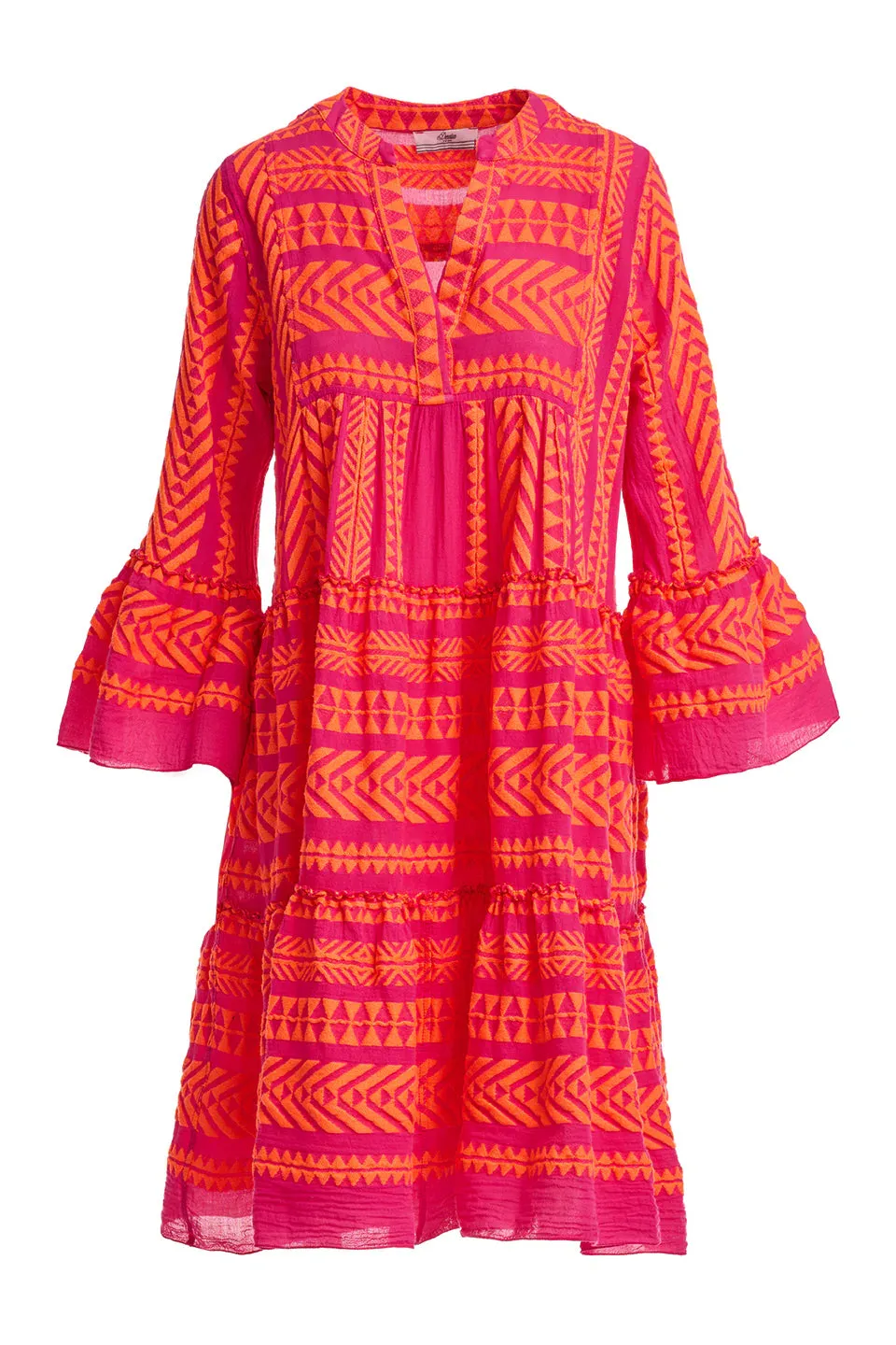 Devotion twins Ella Midi Dress in Orange and Fushia