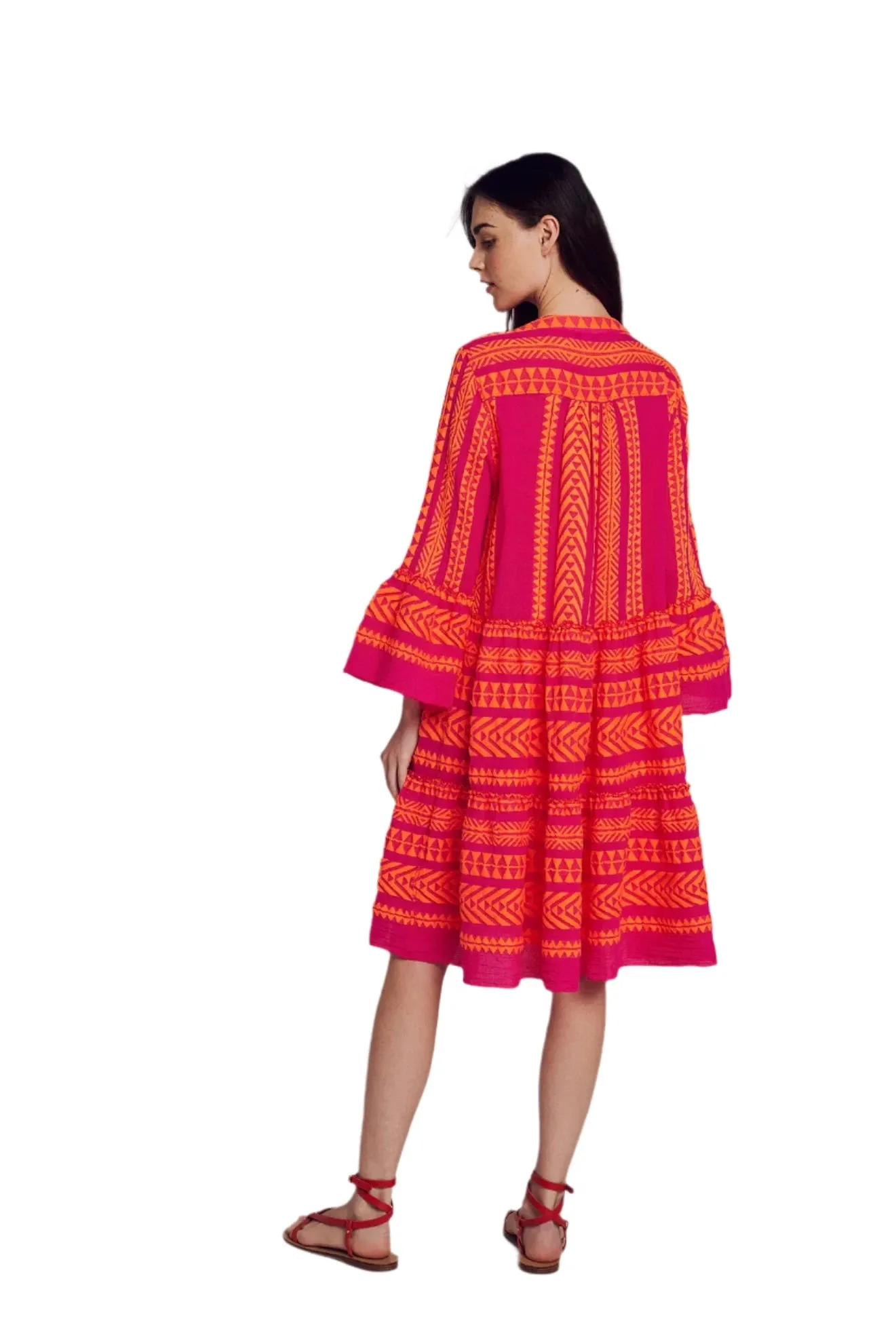 Devotion twins Ella Midi Dress in Orange and Fushia