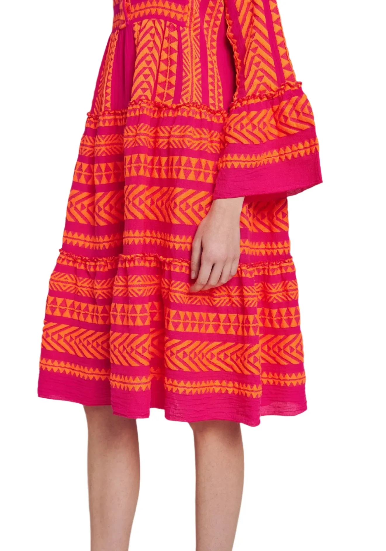 Devotion twins Ella Midi Dress in Orange and Fushia