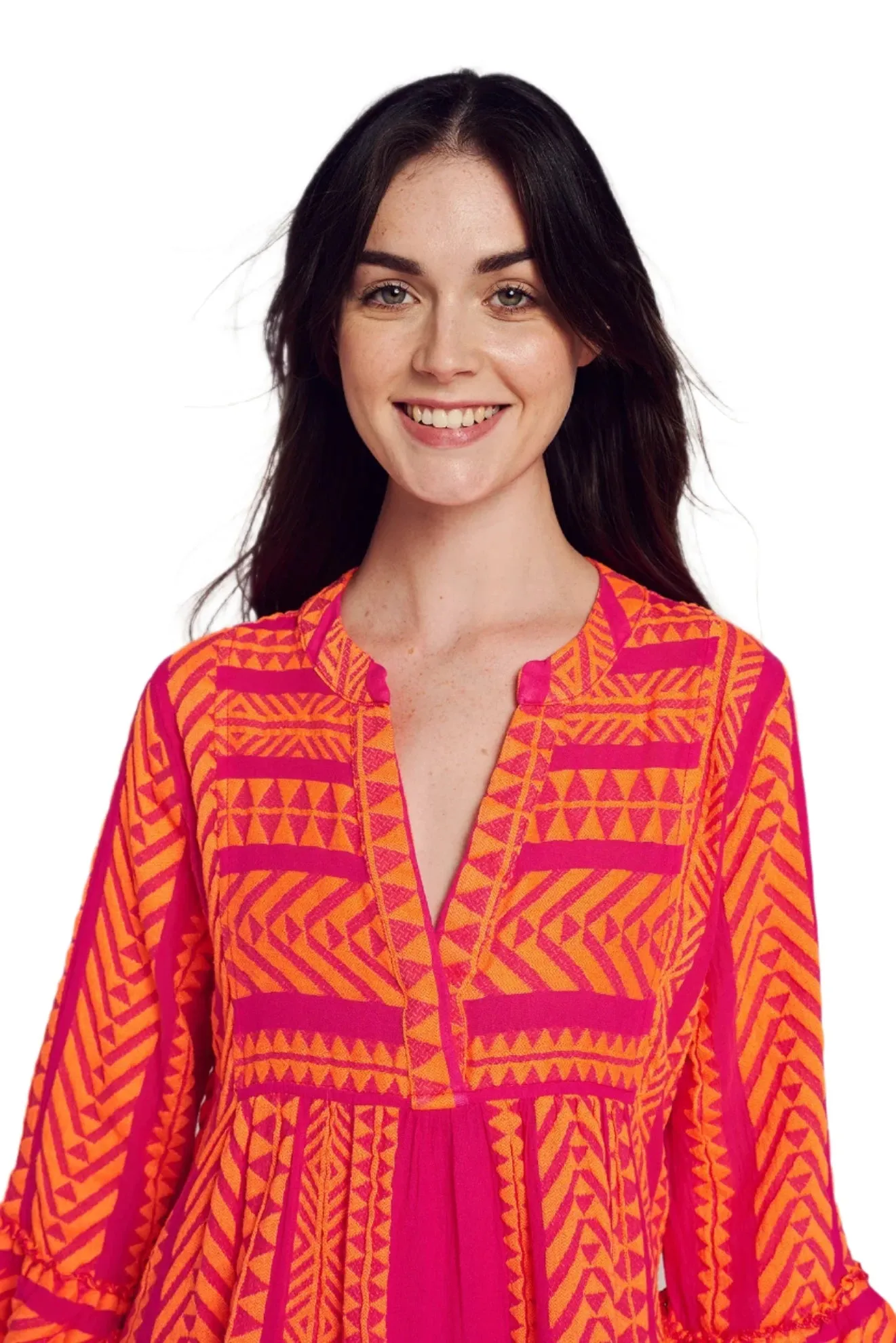 Devotion twins Ella Midi Dress in Orange and Fushia