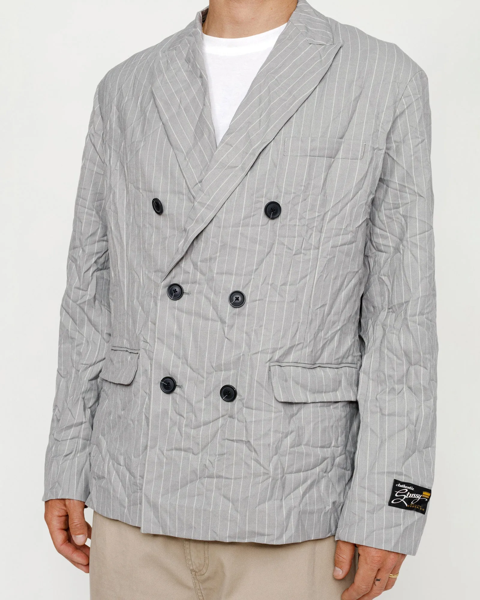 DOUBLE-BREASTED BLAZER WRINKLED STRIPE