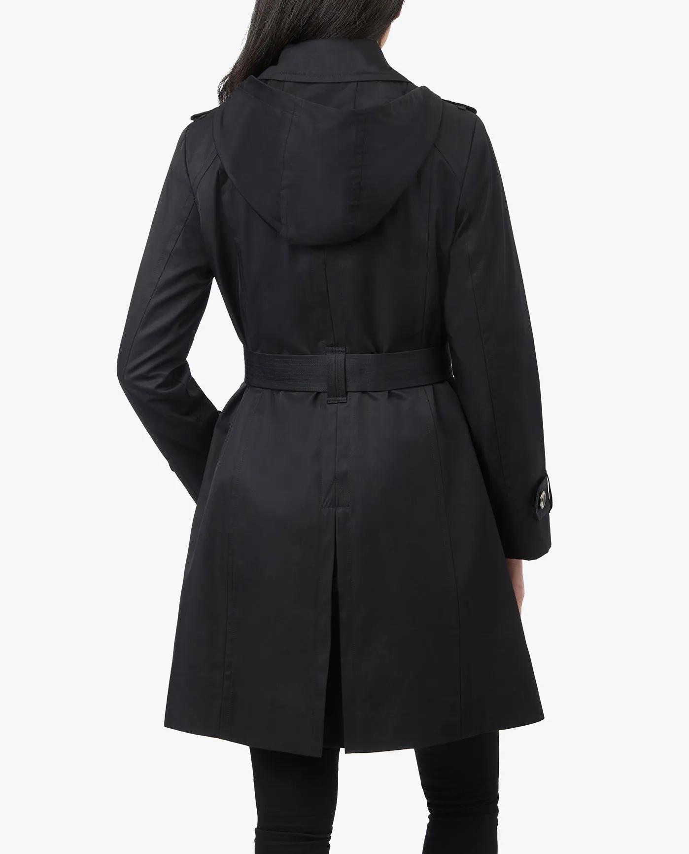 DOUBLE BREASTED HOODED TRENCH COAT WITH WAIST BELT