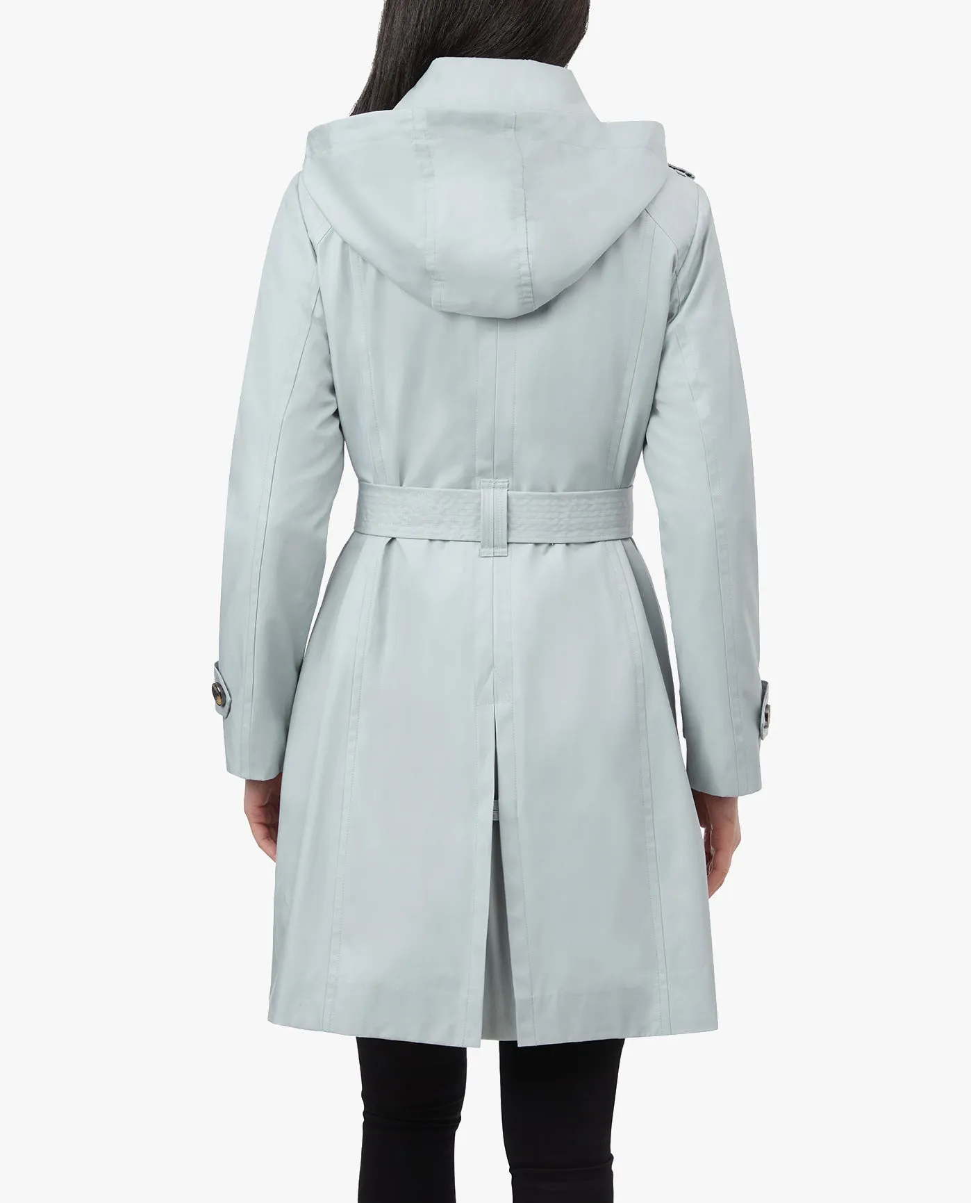 DOUBLE BREASTED HOODED TRENCH COAT WITH WAIST BELT