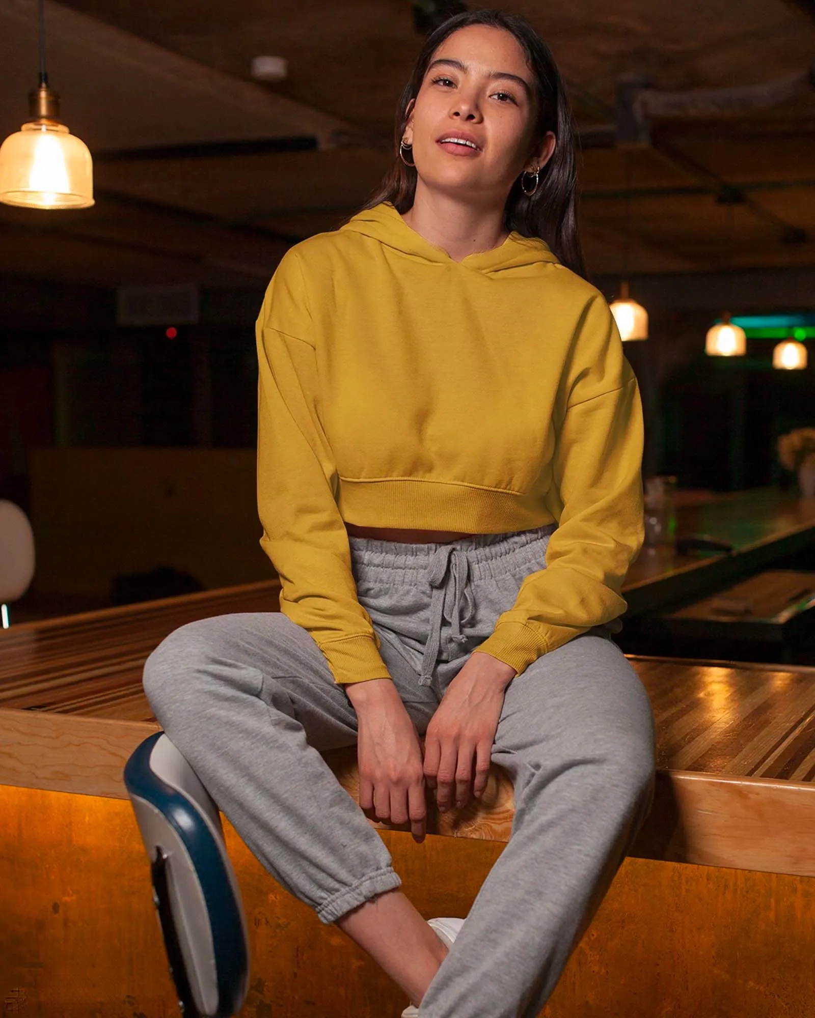 Drop Shoulder Crop Hoodie: Mustard