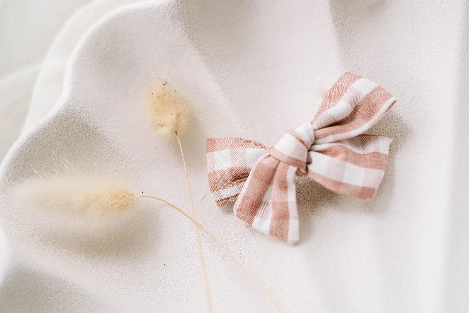 Dusty Pink Gingham Bow - Clip