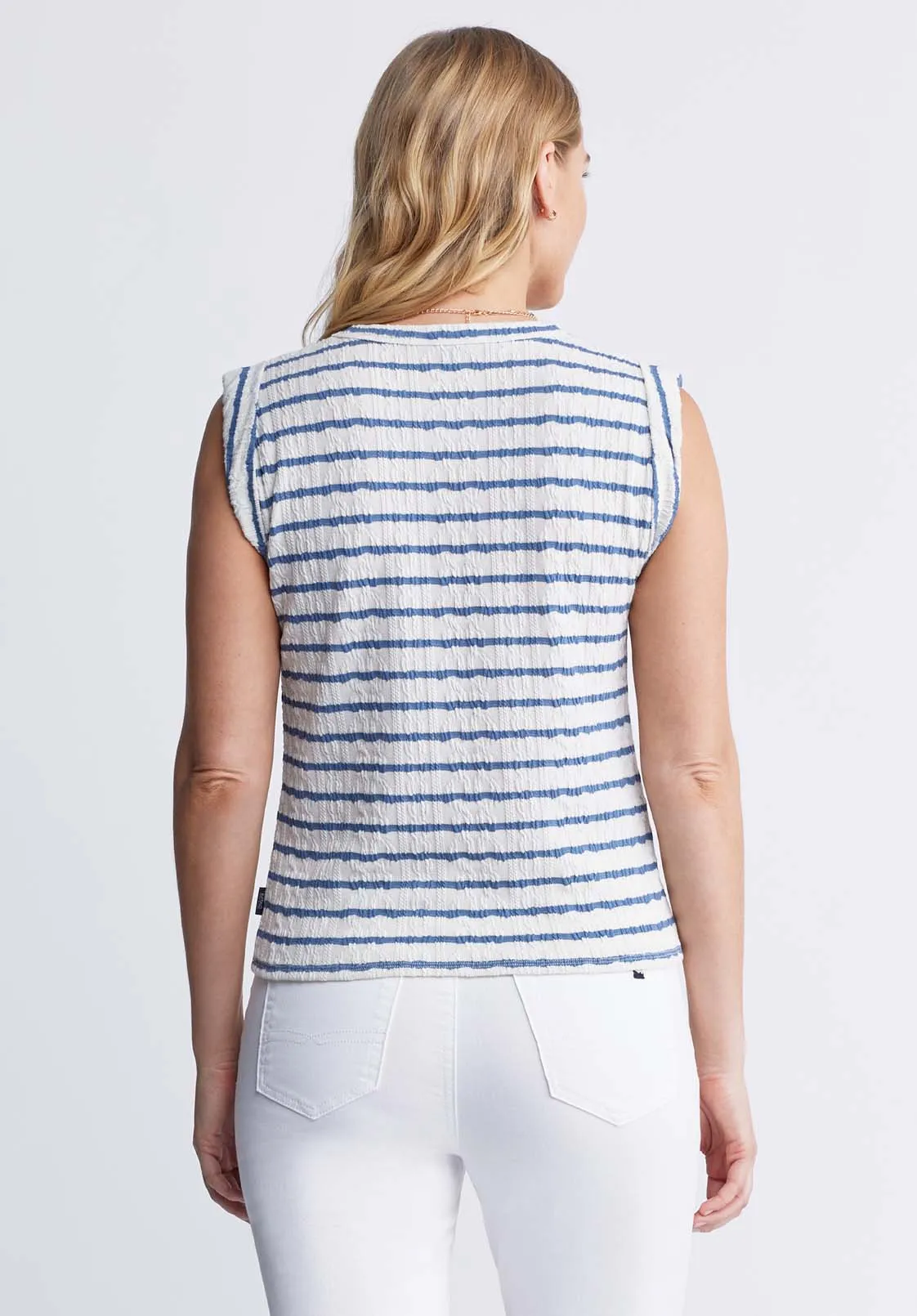 Elayne Women’s Striped Sleeveless Top in White & Blue - KT0126P