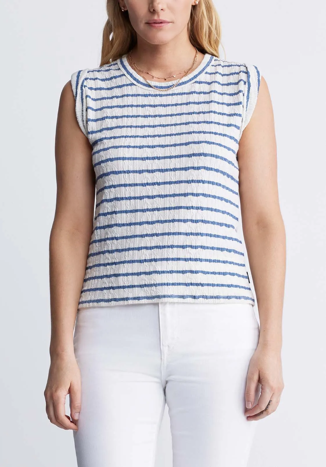 Elayne Women’s Striped Sleeveless Top in White & Blue - KT0126P