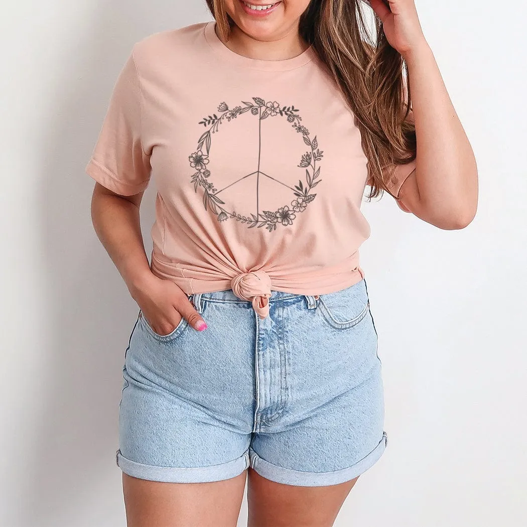 Floral Peace Sign Graphic T-Shirt - TY143