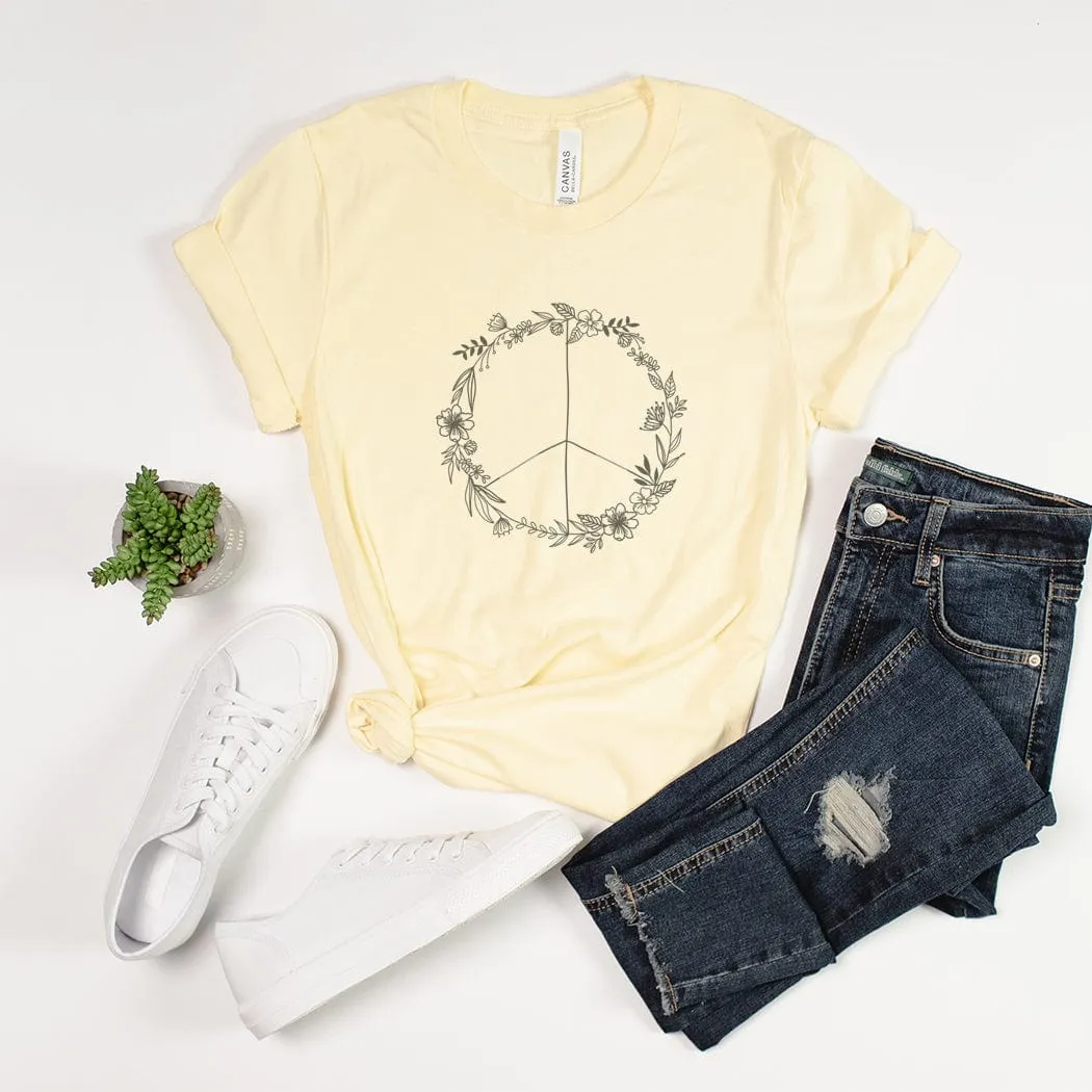 Floral Peace Sign Graphic T-Shirt - TY143