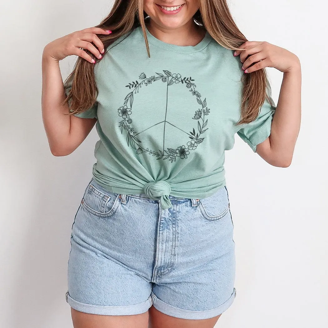 Floral Peace Sign Graphic T-Shirt - TY143