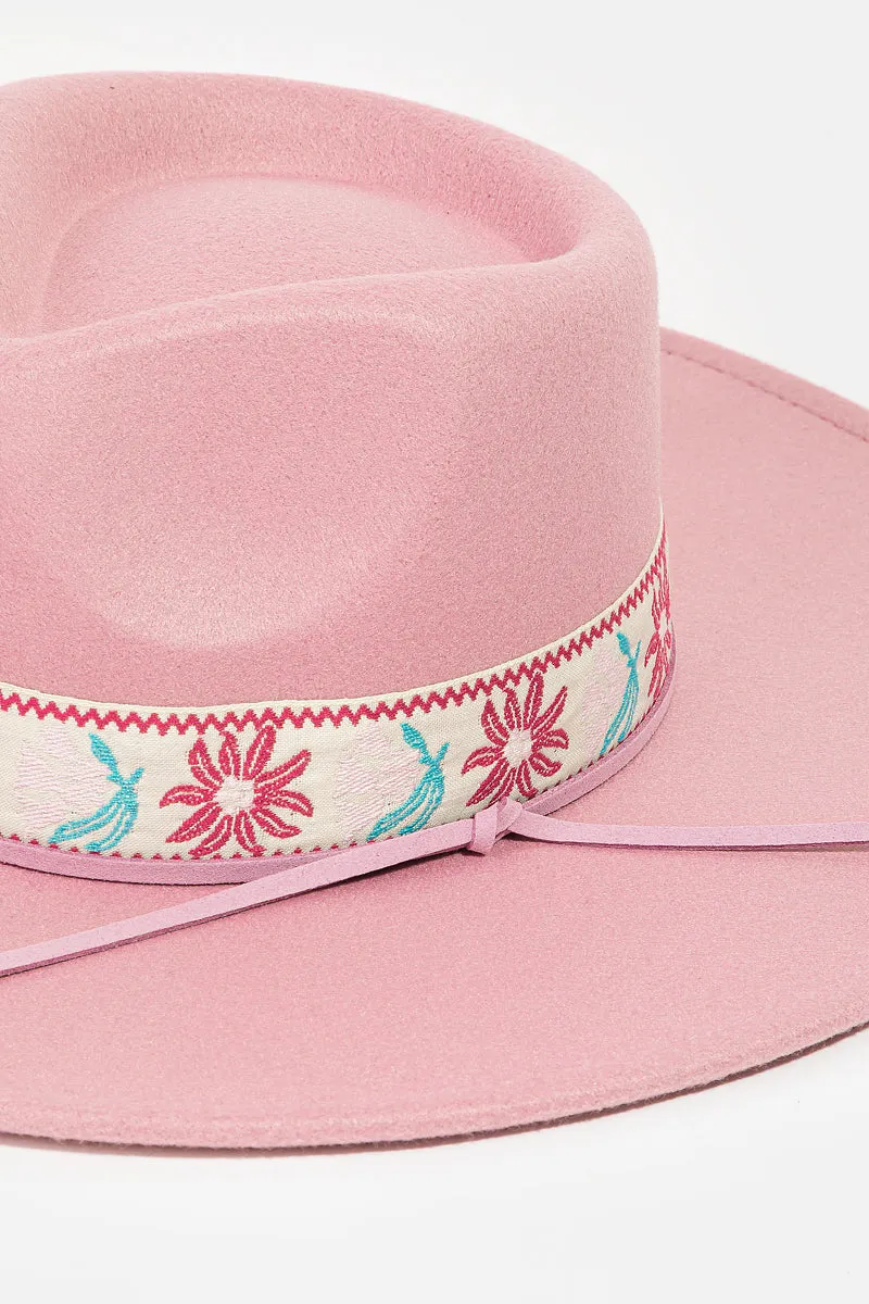 Flower Pattern Strap Fedora Hat