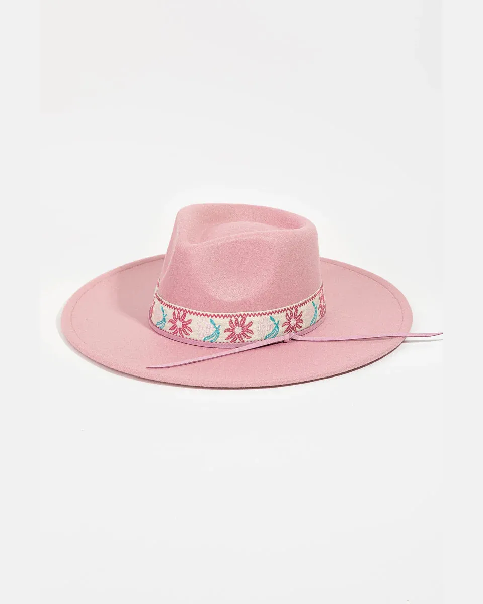 Flower Pattern Strap Fedora Hat