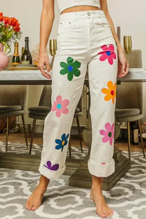 Flower Print Straight Leg Pants