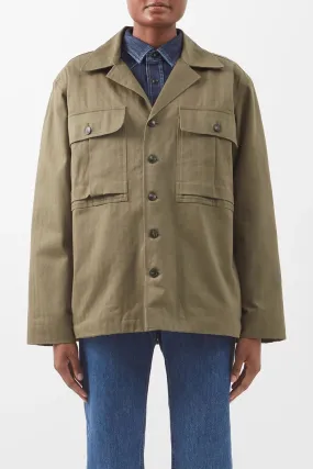 FORTELA SOLOMON FLAP POCKET HERRINGBONE TWILL JACKET IN GREEN