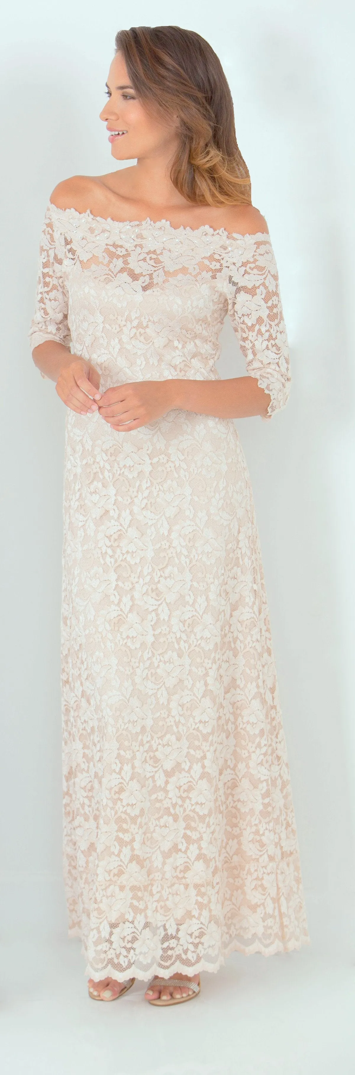 French Flower Lace Full Length Dress