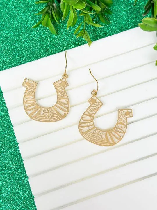 'Good Luck' Cutout Horseshoe Dangle Earrings