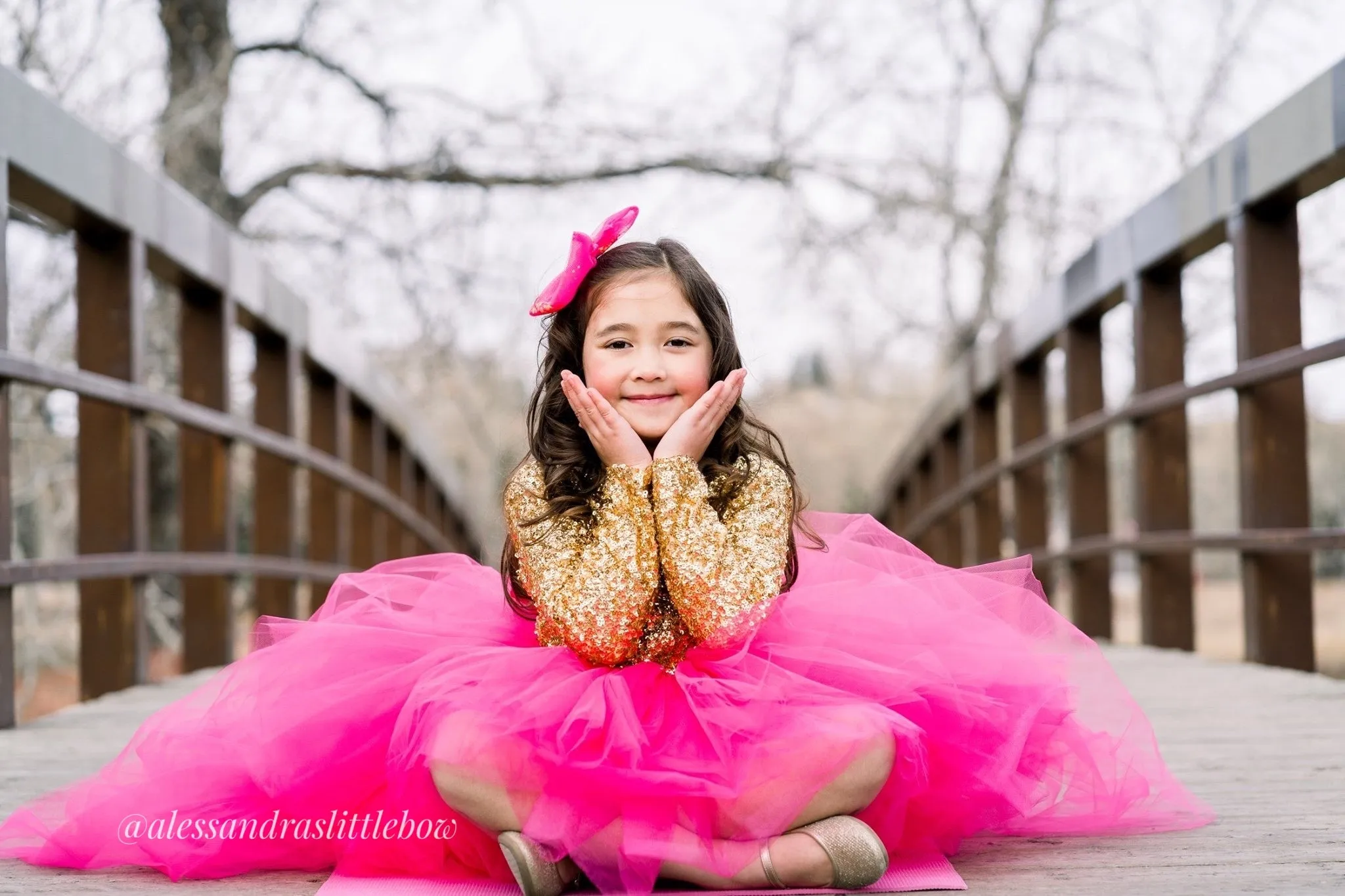 High Low Princess Couture Dress in Hot Pink and Gold