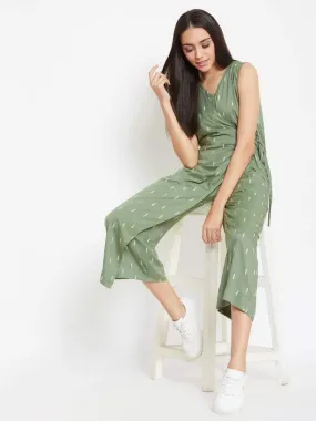 Leaf Green Wrap Jumpsuit