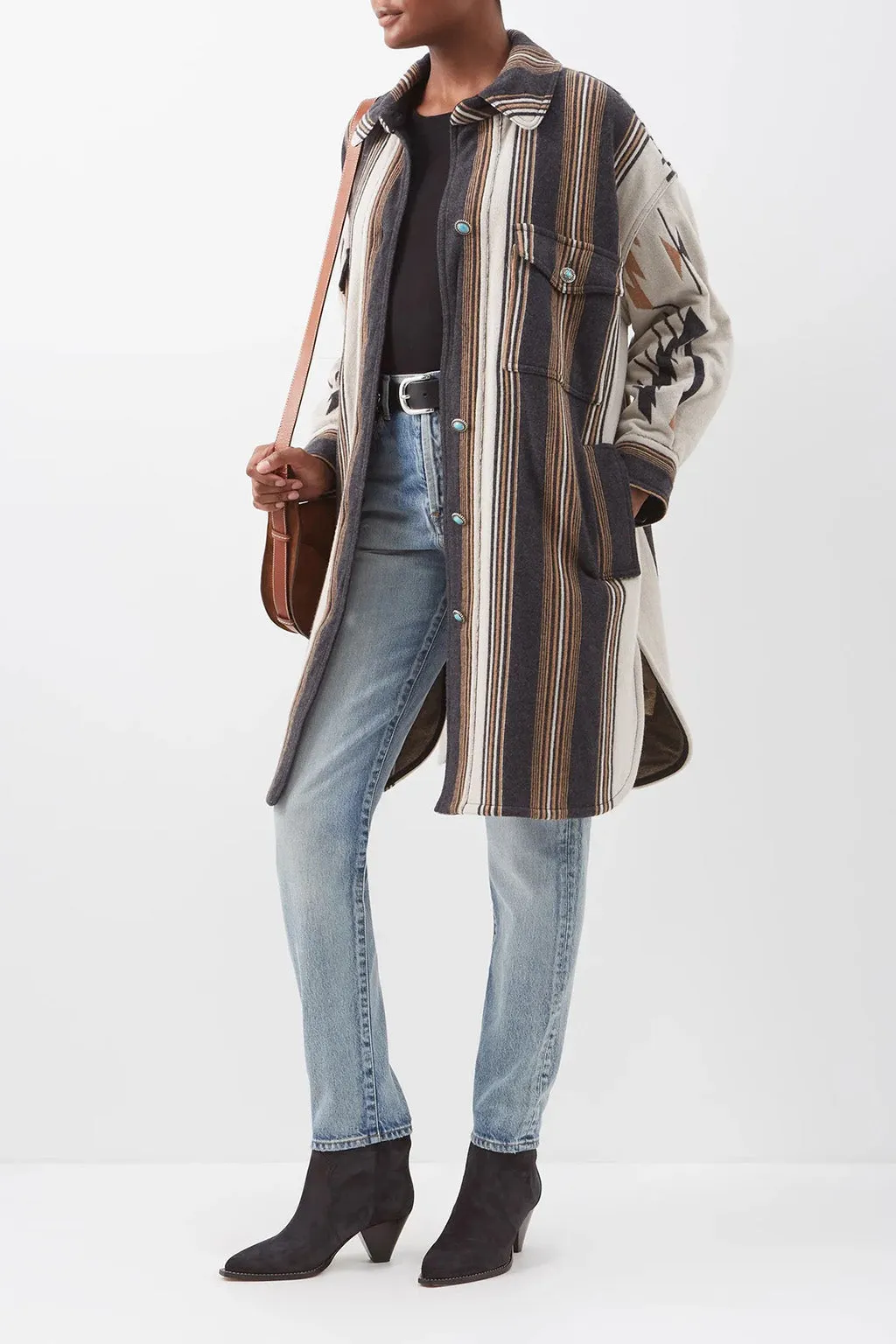 LESLIE STRIPED WOOL JACKET IN BROWN