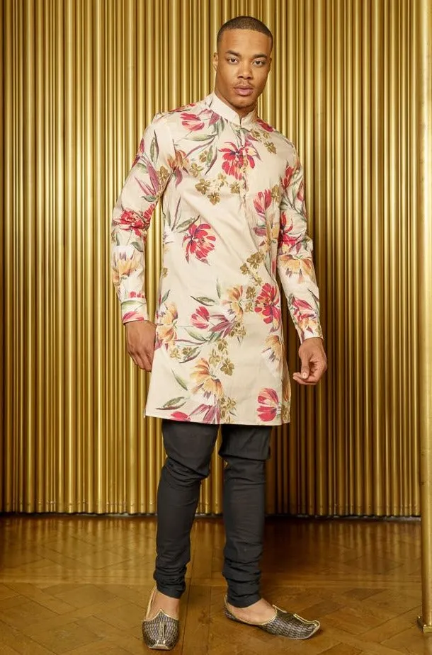 LUCKY Cream Floral Kurta Shirt