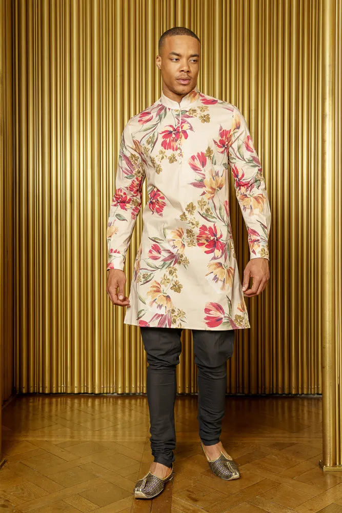 LUCKY Cream Floral Kurta Shirt