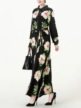 (M-7XL) Kiko Floral Plus Size Abaya Hijab Muslim Long Sleeve Maxi Shirt Dress