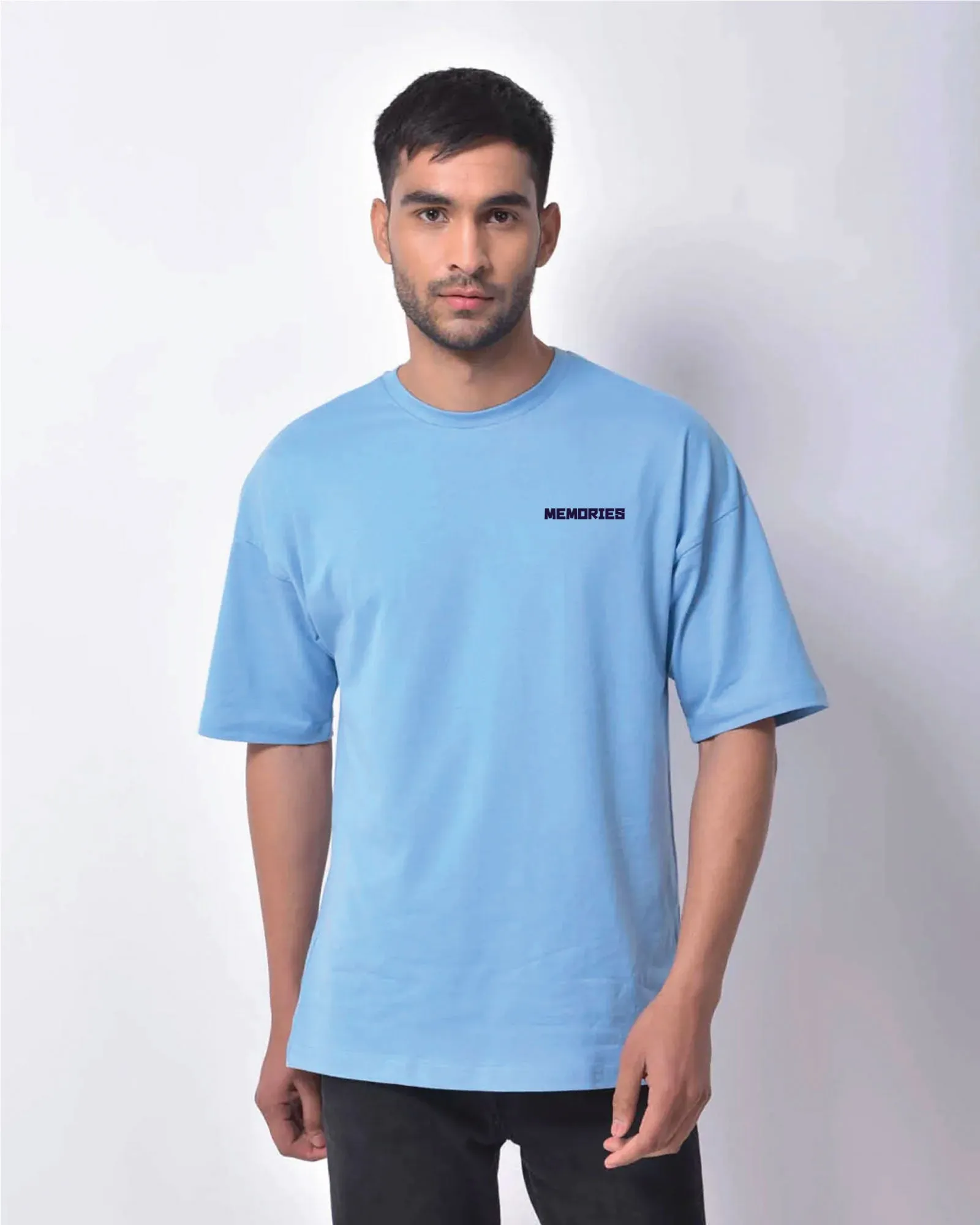 Memories Drop Shoulder Crew: Cyan Blue