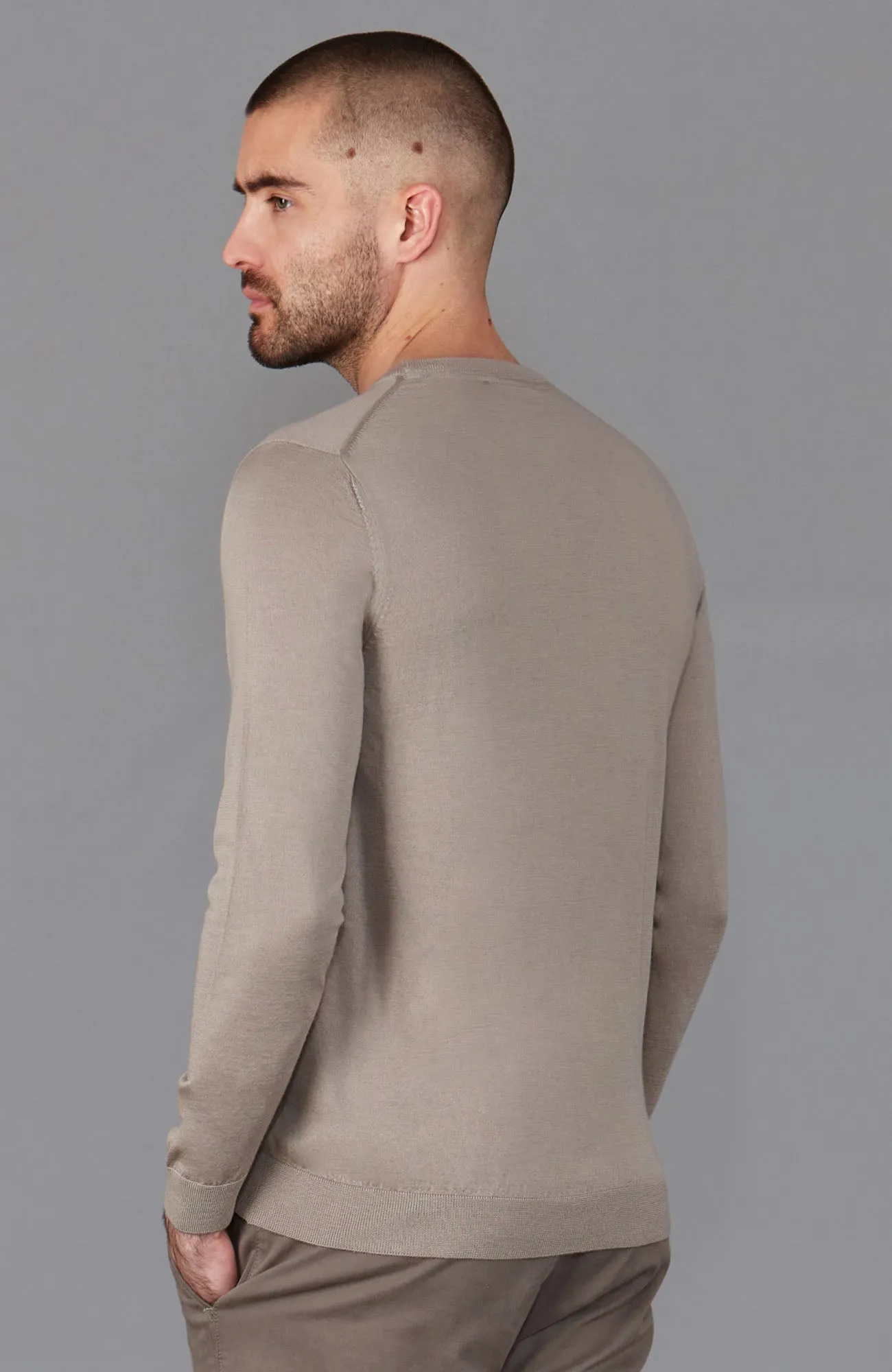 Mens Superfine Merino Silk Crew Neck Jumper