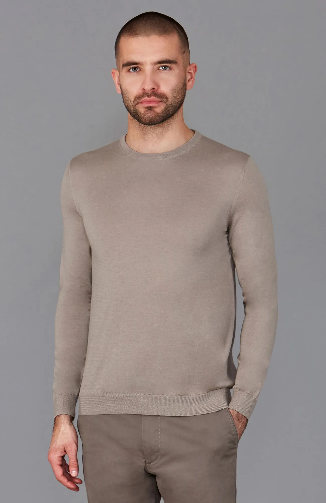 Mens Superfine Merino Silk Crew Neck Jumper