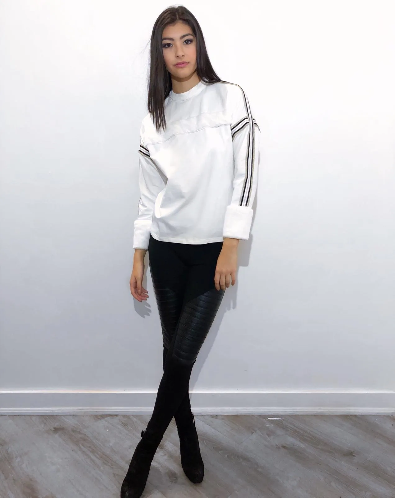 Off White Gold and White Striped Sweatshirt