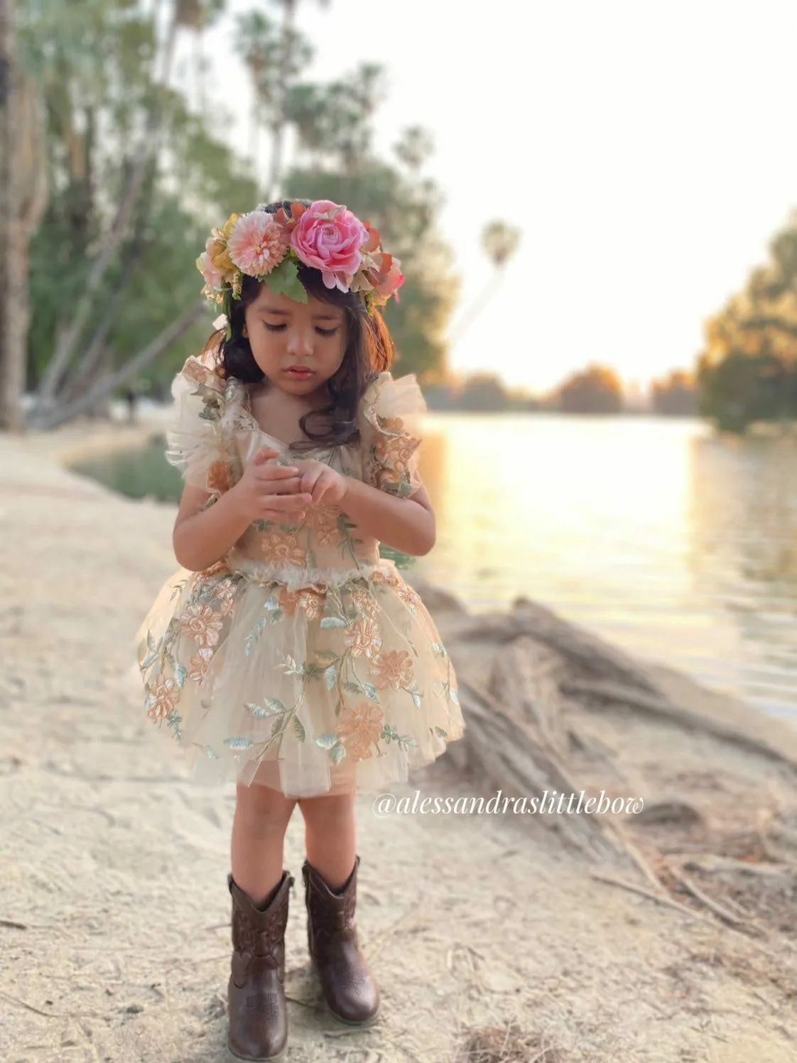 Pink and Neutral Butterfly Floral crown