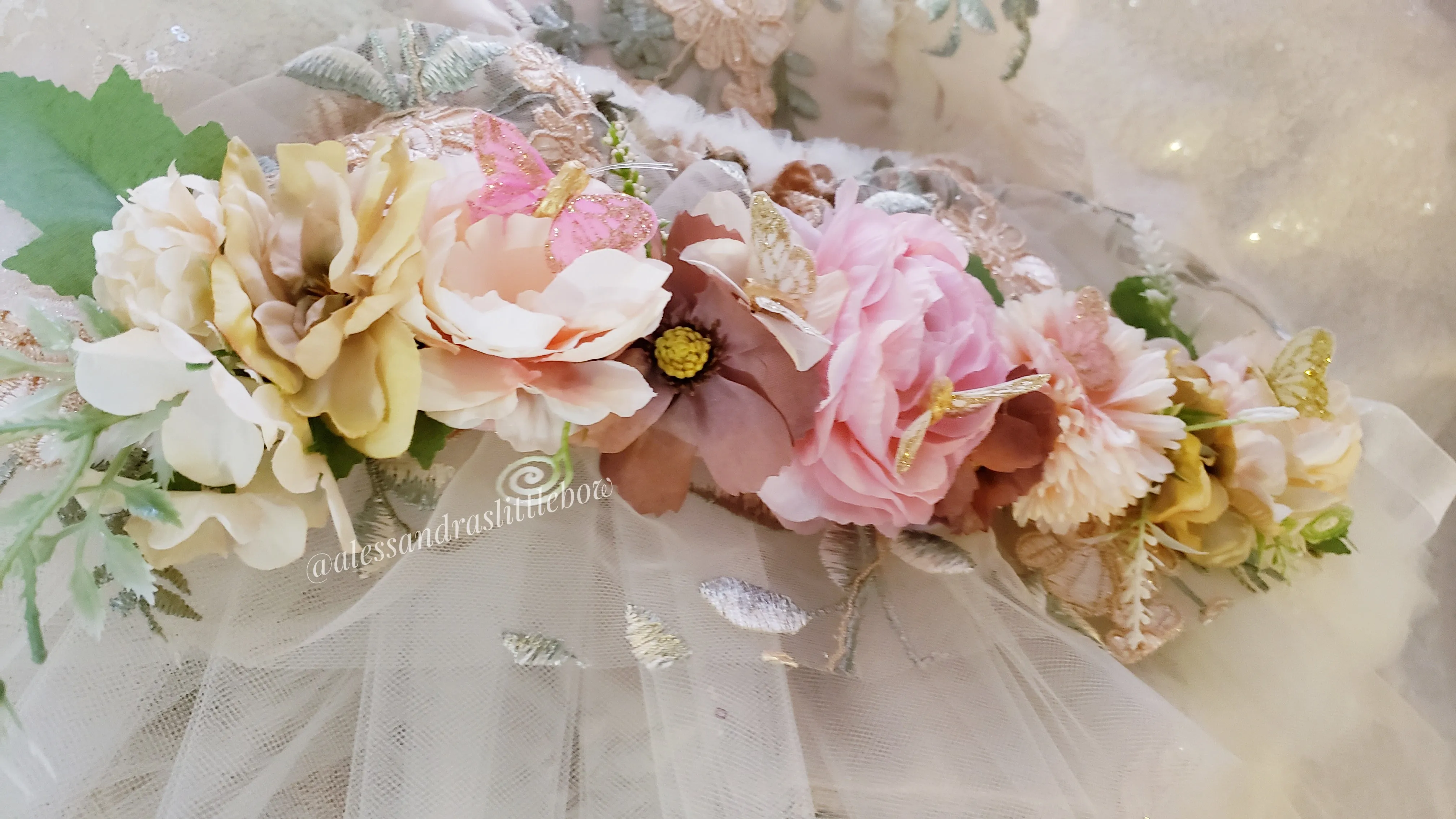 Pink and Neutral Butterfly Floral crown