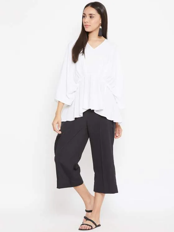 Pleated White Top with Black Pants Set