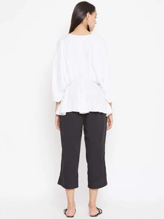 Pleated White Top with Black Pants Set