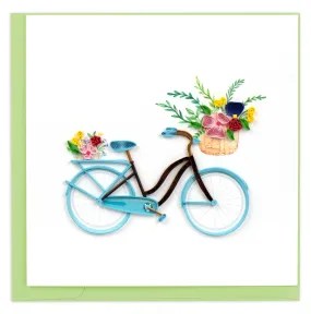 Quilling Card - Quilled Bicycle & Flower Basket Greeting Card