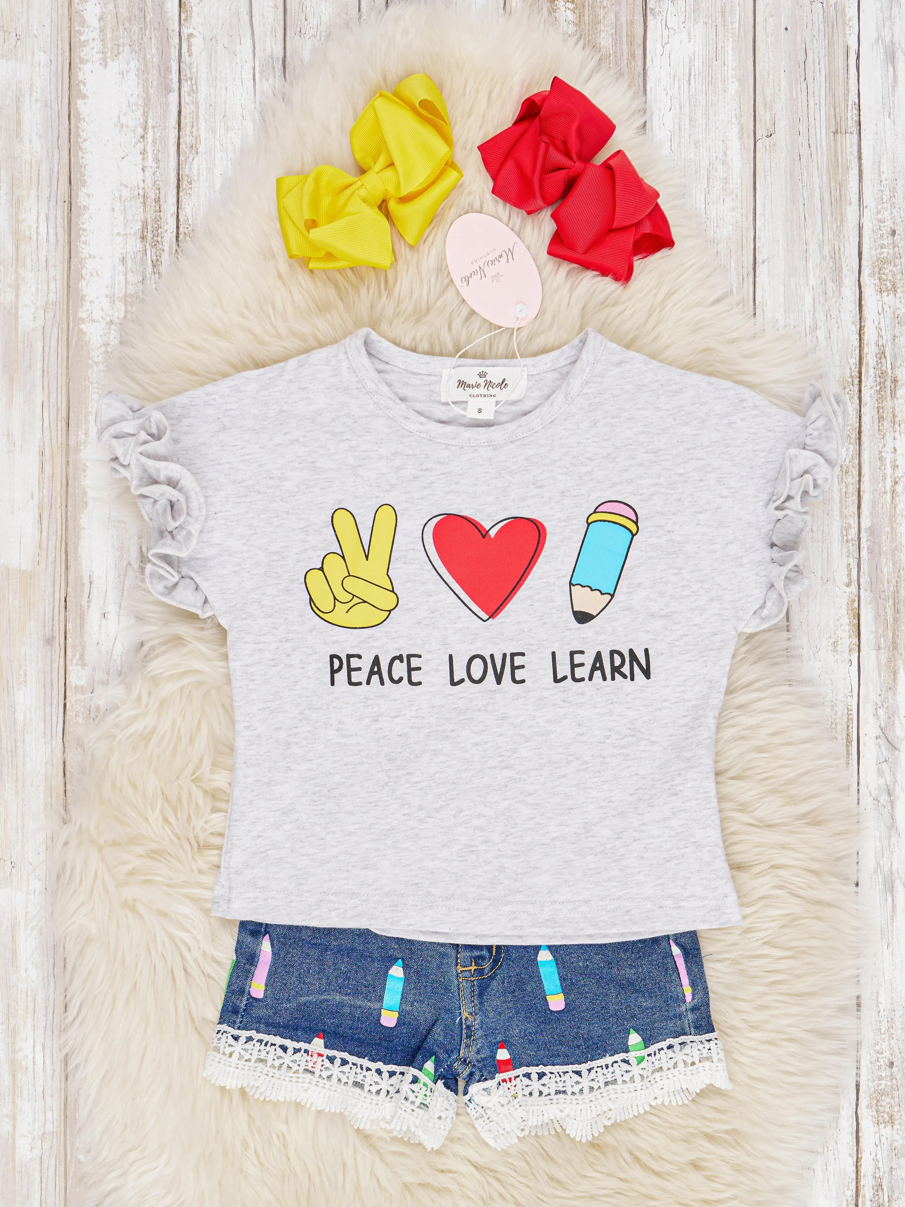 "Peace, Love, Learn" Denim Outfit