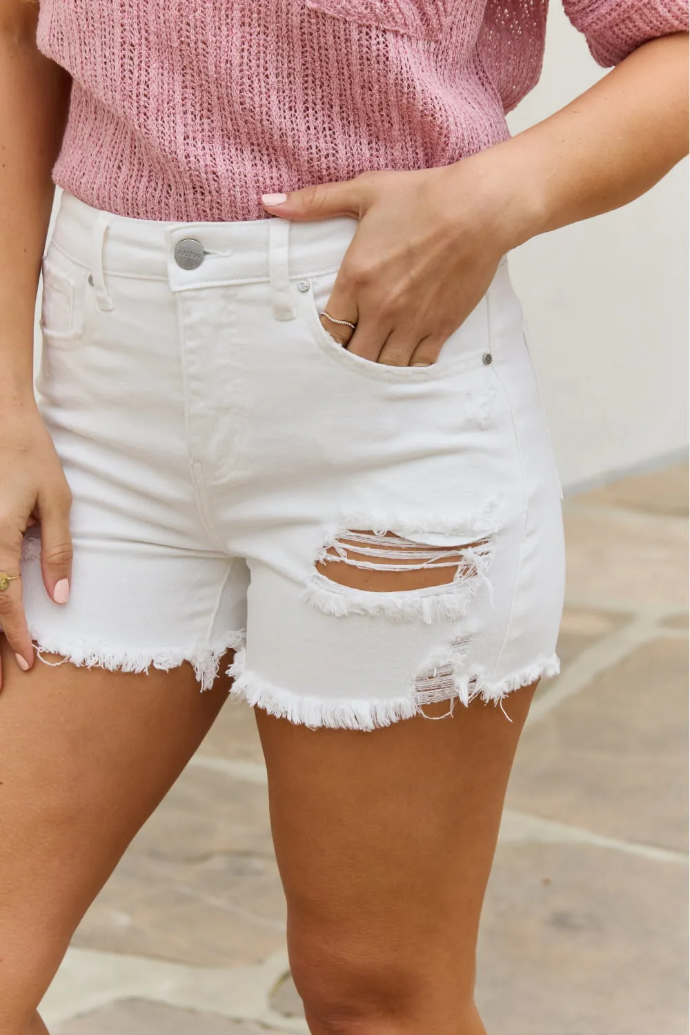 RISEN, High Waisted Distressed Shorts