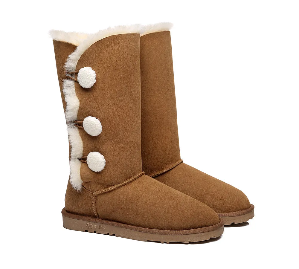 Tall Triple Button Sheepskin Boots Aspen