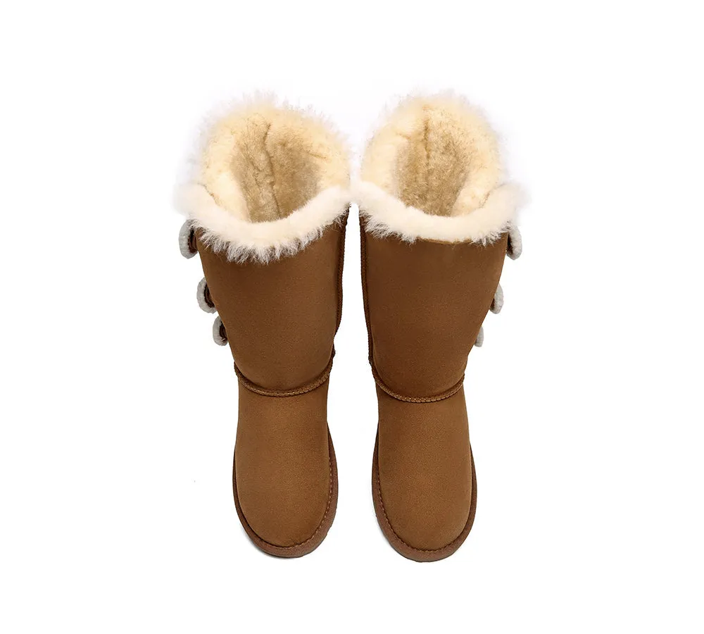 Tall Triple Button Sheepskin Boots Aspen